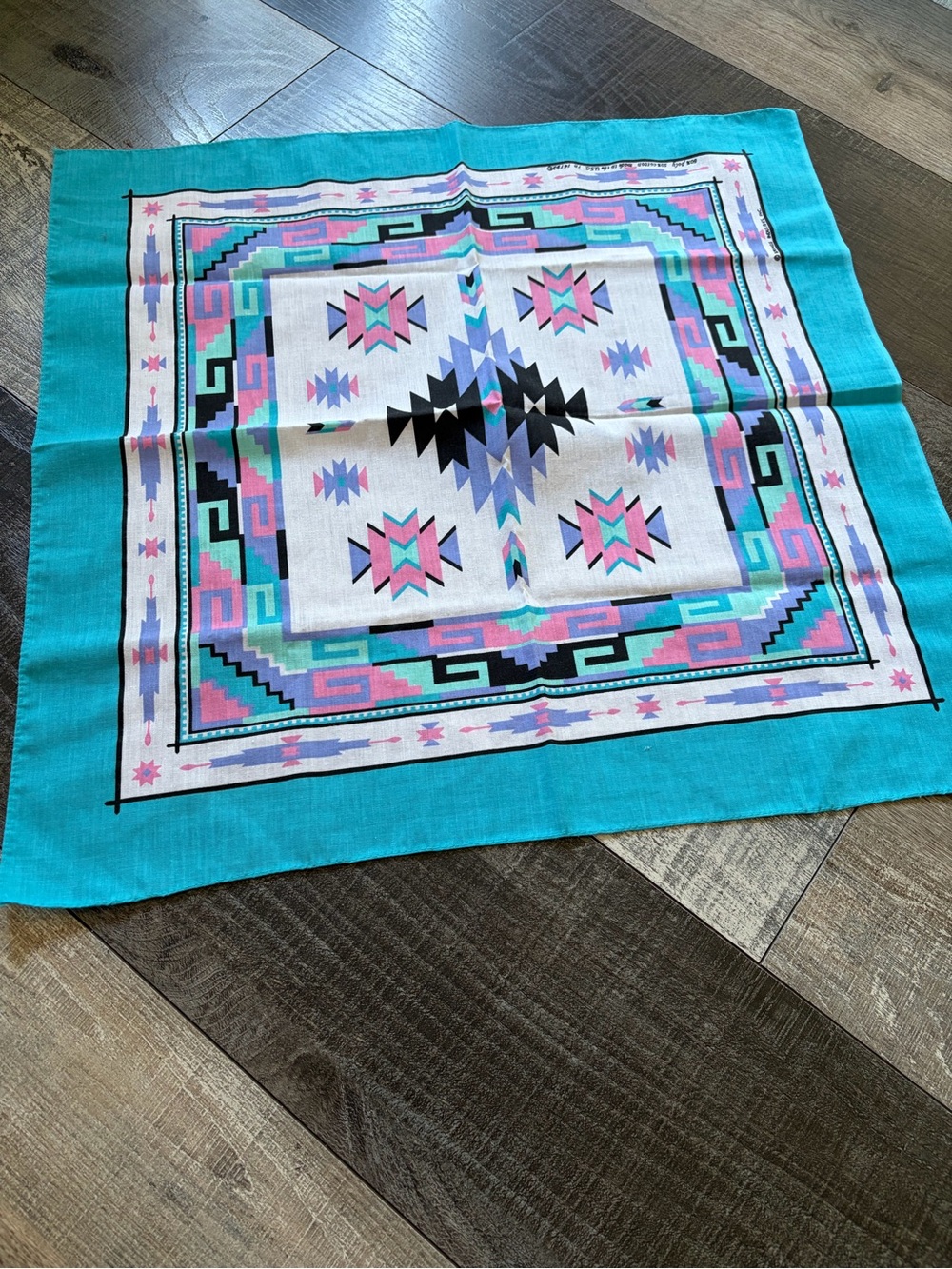 Vintage Springs Southwestern Turquoise Pink Bandana Made USA